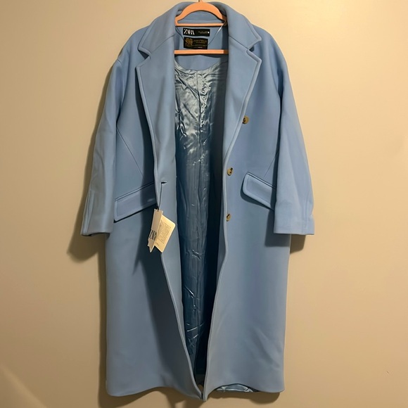 NWT ZARA MANTECO NEW SKY BLUE OVERSIZED WOOL COAT L - Picture 12 of 16